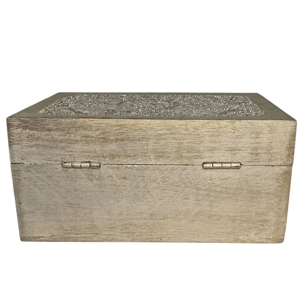 Sparkly Jewlery Box Silver With Sequins & Rhinestones Lightweight Wood 7 x 5 x 3